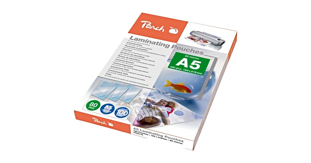 Peach Laminierfolie A5 80mic PP580-03, Folien(glänzend, 100 Stück)
