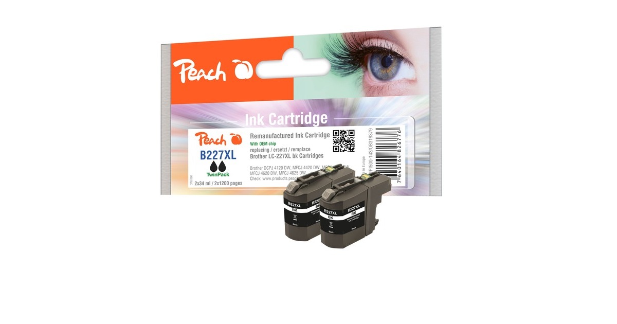 Peach Tinte DoppelPack schwarz PI500-143(kompatibel zu Brother LC-227XLBK)