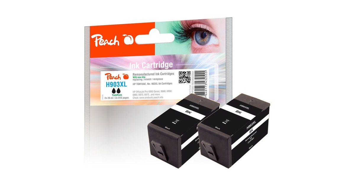 Peach Tinte Doppelpack schwarz PI300-763(kompatibel zu HP Nr. 903XL, T6M15AE)
