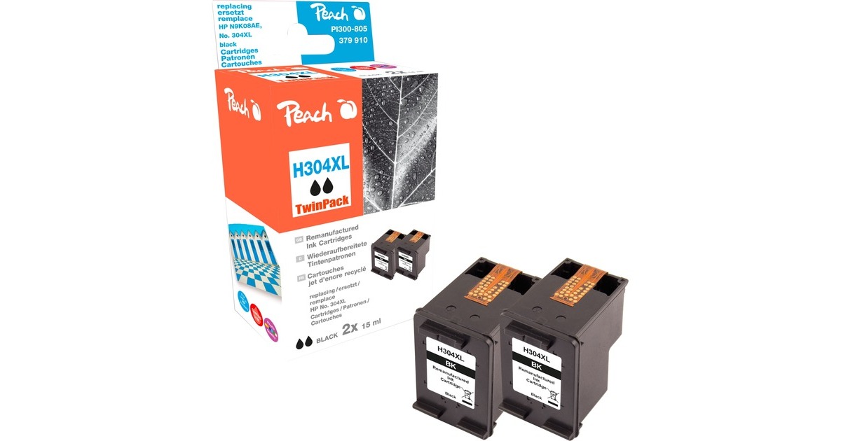 Peach Tinte Doppelpack schwarz PI300-805(kompatibel zu HP 304XL, N9K08AE)