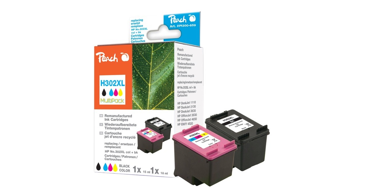 Peach Tinte SparPack PI300-659(kompatibel zu HP 302XL, F6U68A, F6U67A)
