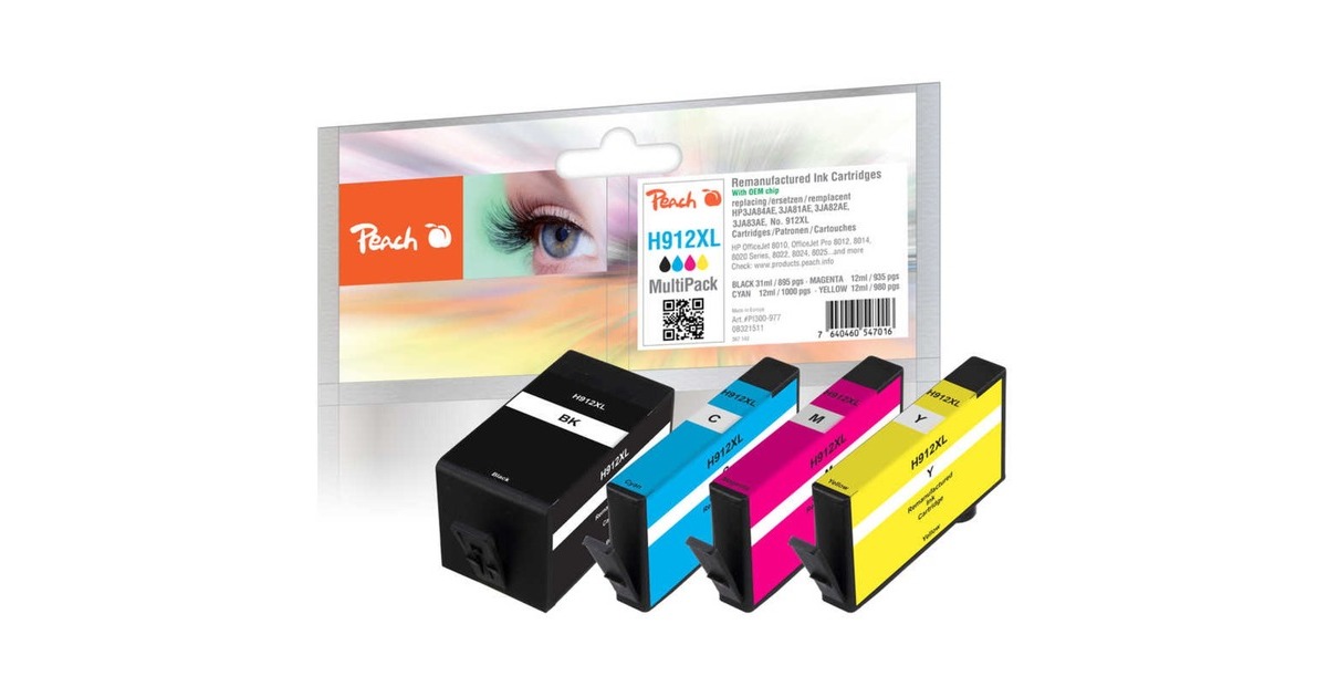 Peach Tinte Spar Pack PI300-977(kompatibel zu HP 912XL (3YP34AE))