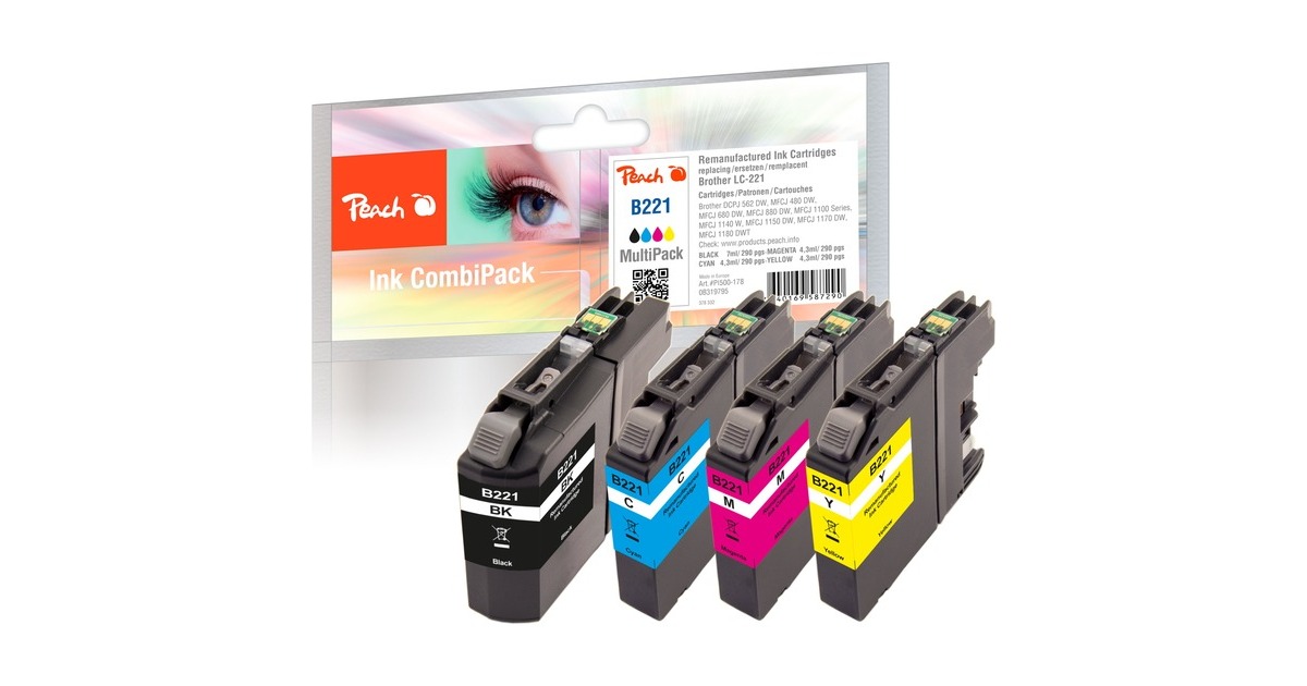 Peach Tinte Spar Pack PI500-178(kompatibel zu Brother LC-221VALBP)