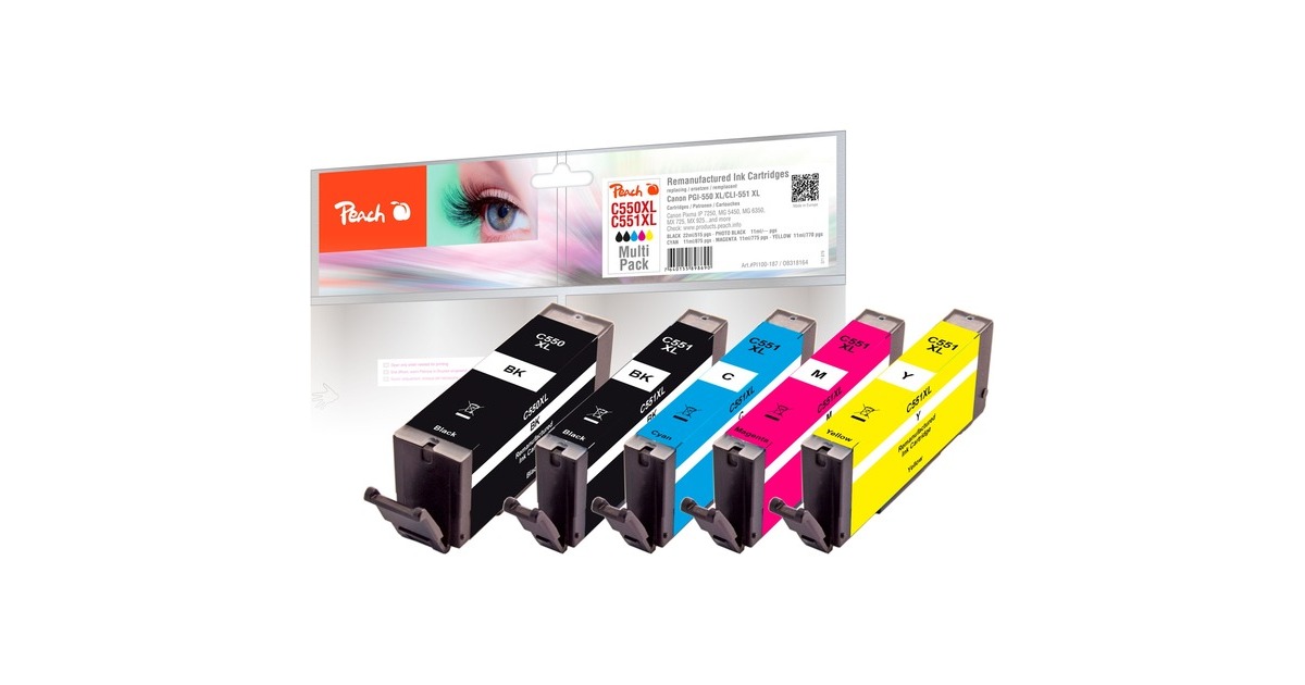Peach Tinte Spar Pack Plus PI100-187(kompatibel zu Canon PGI-550XL, CLI-551XL)