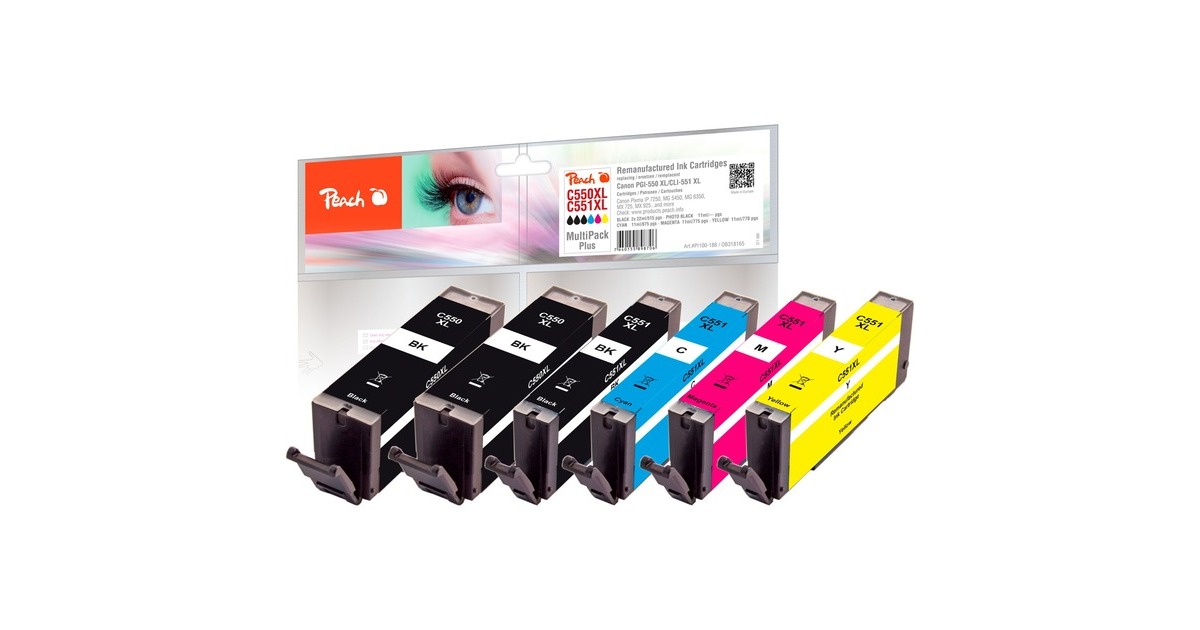 Peach Tinte Spar Pack Plus PI100-188(kompatibel zu Canon PGI-550XL, CLI-551XL)