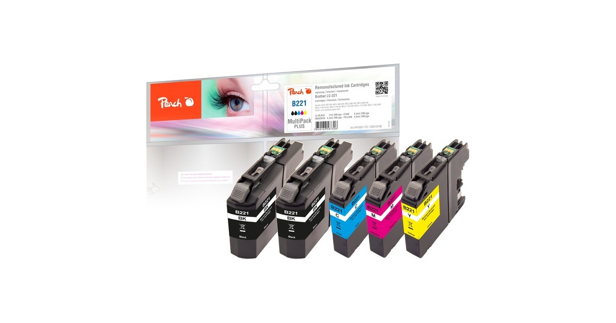 Peach Tinte Spar Pack Plus PI500-179(kompatibel zu Brother LC-221)