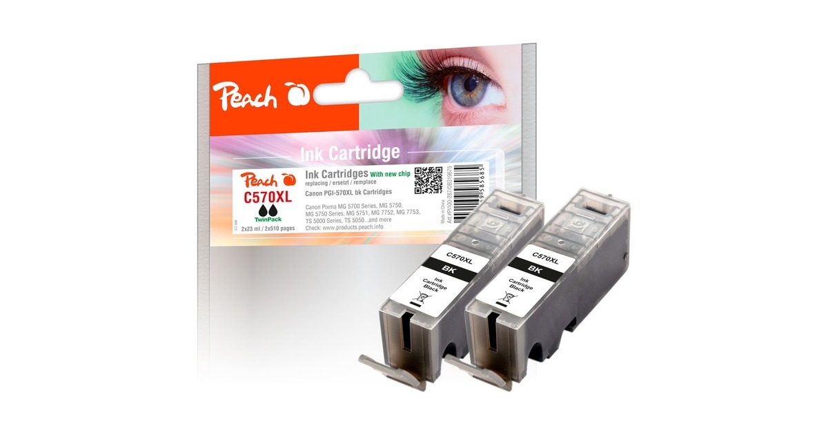 Peach Tinte schwarz PI100-287 (DoppelPack)(kompatibel zu Canon PGI-570XL)