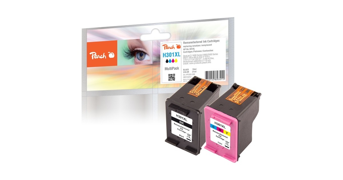 Peach Tinte schwarz + color PI300-399(kompatibel zu HP 301XL, CH563EE, CH564EE)