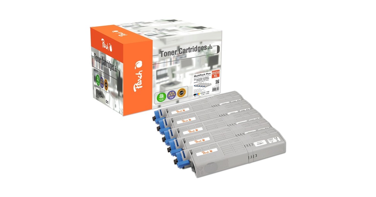 Peach Toner Spar Pack Plus 112306(kompatibel zu OKI 46490608, 46490607, 46490606, 46490605)