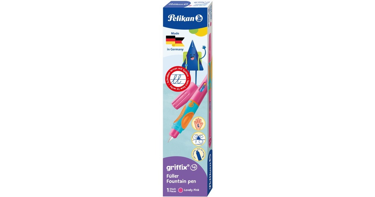 Pelikan Füllhalter Griffix 4 für Linkshänder, Füllfederhalter(pink, Lovely Pink)