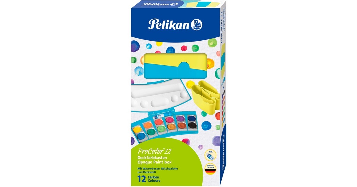 Pelikan Farbkasten ProColor 12(türkis/neon-gelb, 12 Farben und Deckweiß)