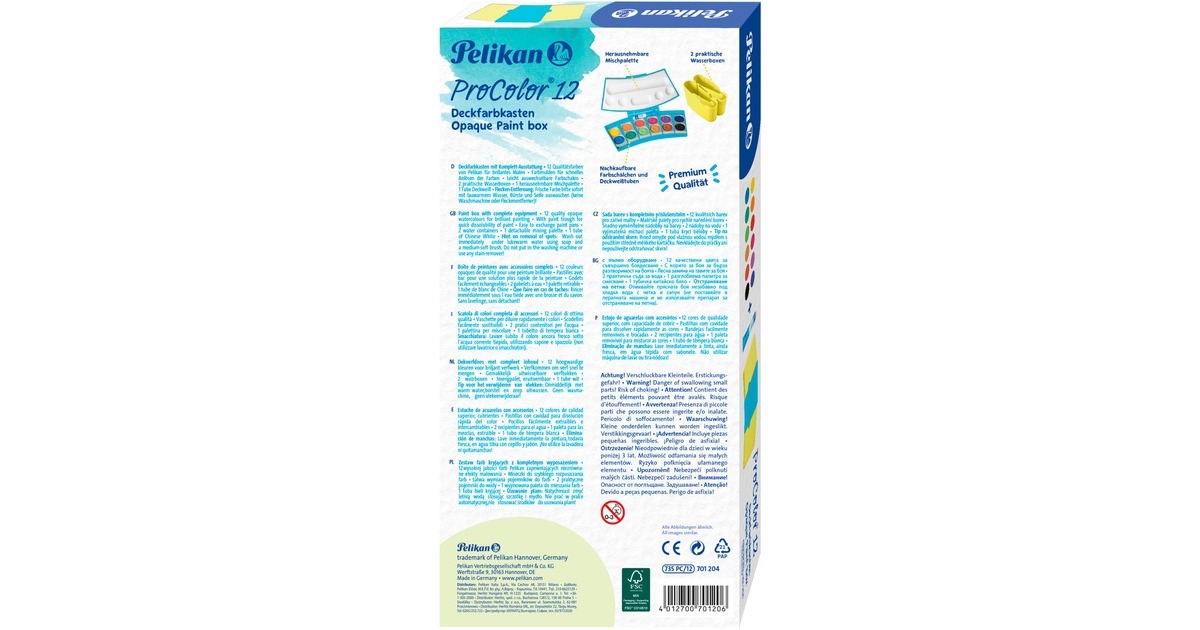 Pelikan Farbkasten ProColor 12(türkis/neon-gelb, 12 Farben und Deckweiß)