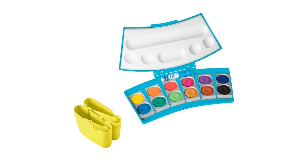 Pelikan Farbkasten ProColor 12(türkis/neon-gelb, 12 Farben und Deckweiß)