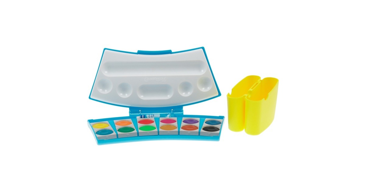 Pelikan Farbkasten ProColor 12(türkis/neon-gelb, 12 Farben und Deckweiß)