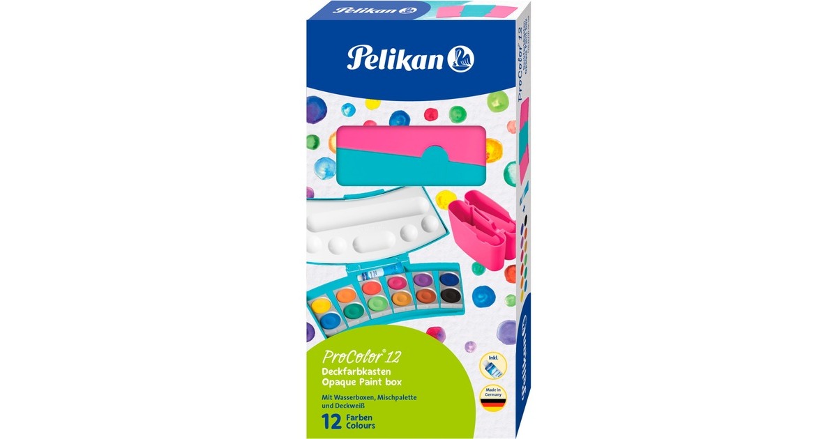 Pelikan Farbkasten ProColor 12(türkis/pink, 12 Farben und Deckweiß)