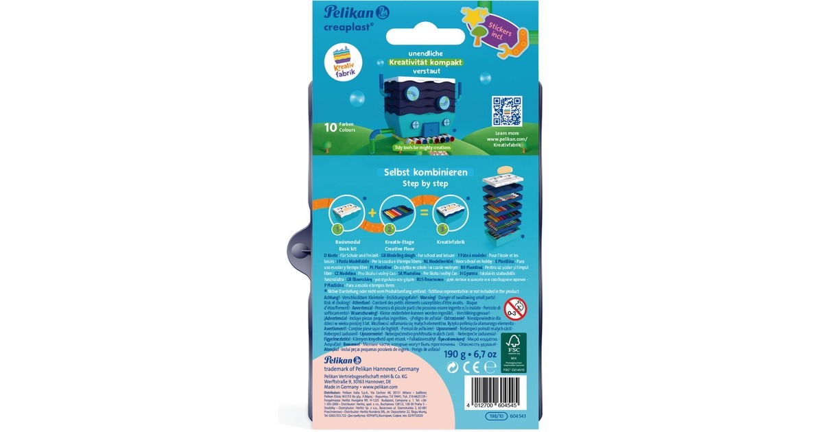 Pelikan Kreativfabrik 198/10 Knete Creaplast, Kneten(10 Farben)