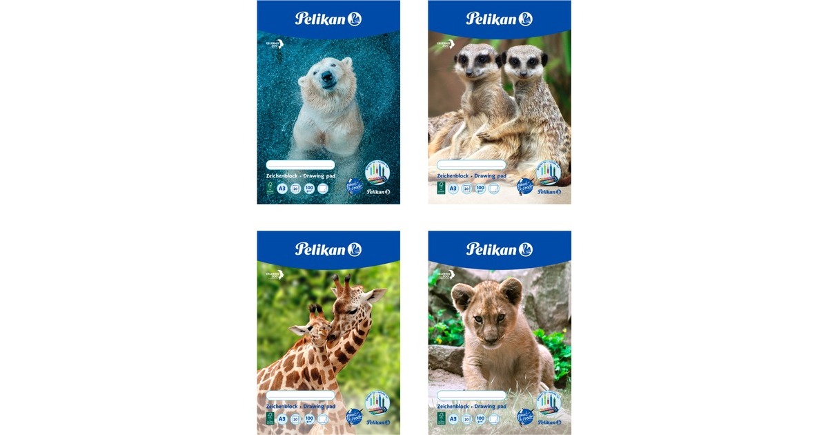 Pelikan Zeichenblock DIN A3 20 Blatt, Heft(Deckblatt mit verschiedenen Tiermotiven)