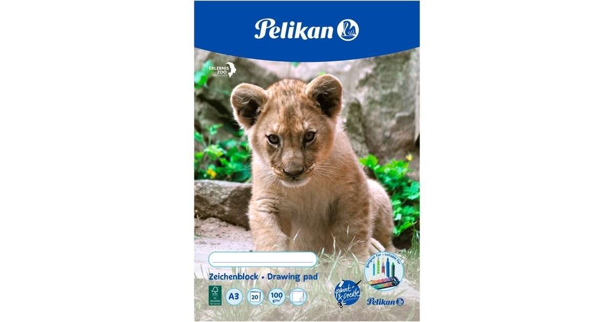 Pelikan Zeichenblock DIN A3 20 Blatt, Heft(Deckblatt mit verschiedenen Tiermotiven)