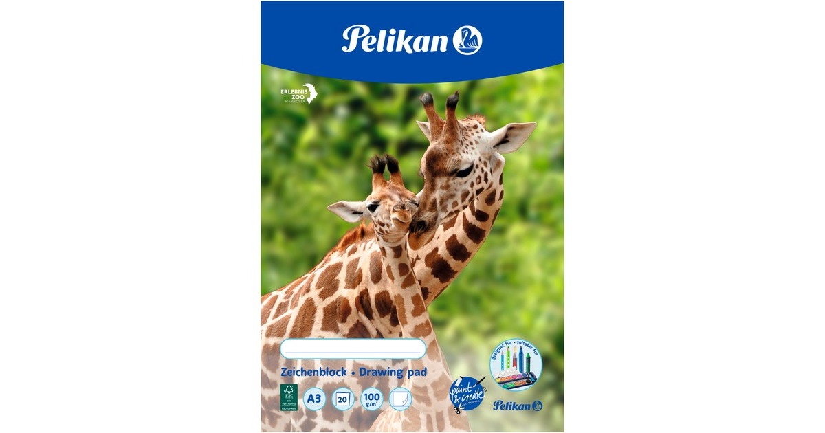 Pelikan Zeichenblock DIN A3 20 Blatt, Heft(Deckblatt mit verschiedenen Tiermotiven)
