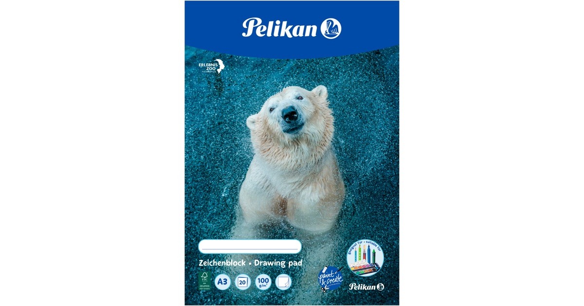 Pelikan Zeichenblock DIN A3 20 Blatt, Heft(Deckblatt mit verschiedenen Tiermotiven)