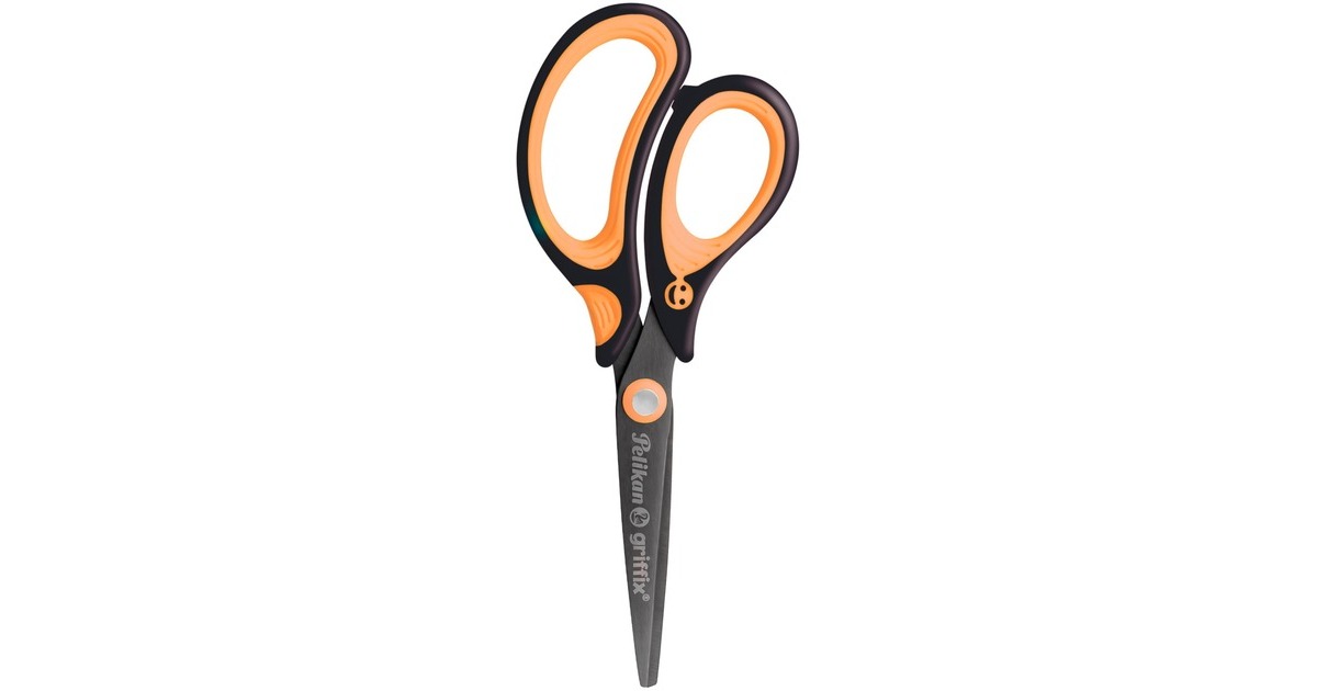 Pelikan griffix Schulschere NeonBlack Linkshänder(schwarz/orange, spitz, 15 cm)
