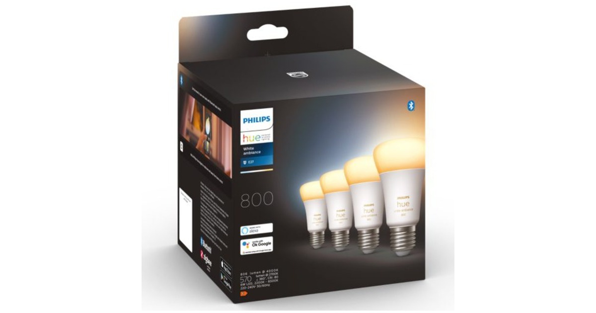 Philips Hue E27 Viererpack 4x570lm 60W, LED-Lampe(Viererpack, ersetzt 60 Watt)