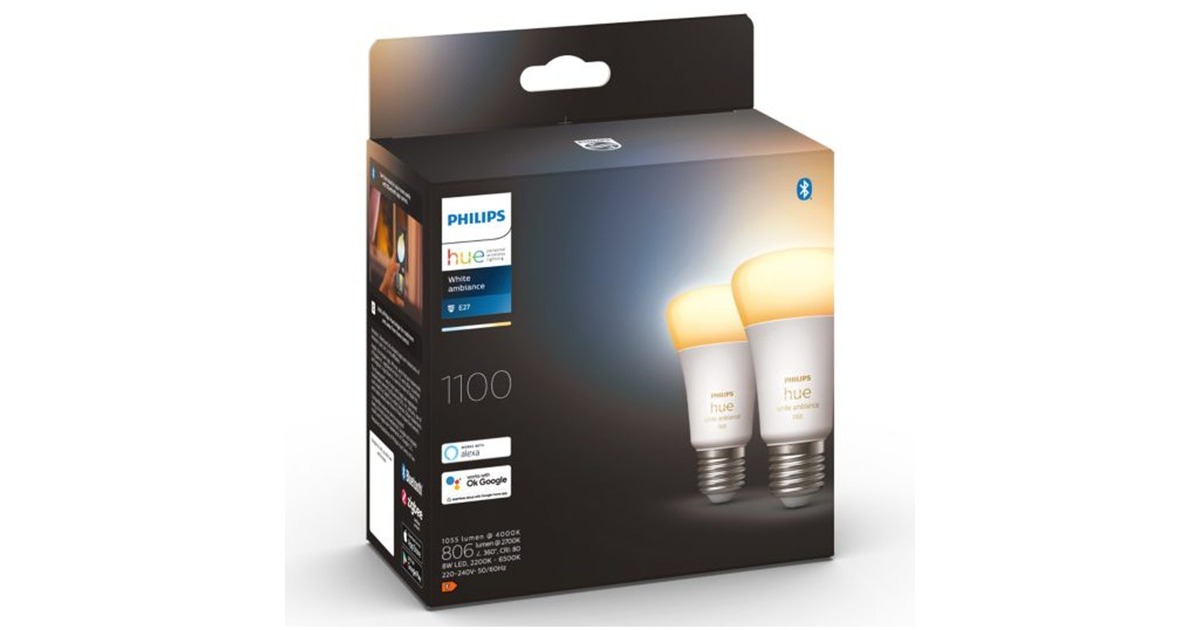 Philips Hue White Ambiance E27, LED-Lampe(Doppelpack, ersetzt 60 Watt)