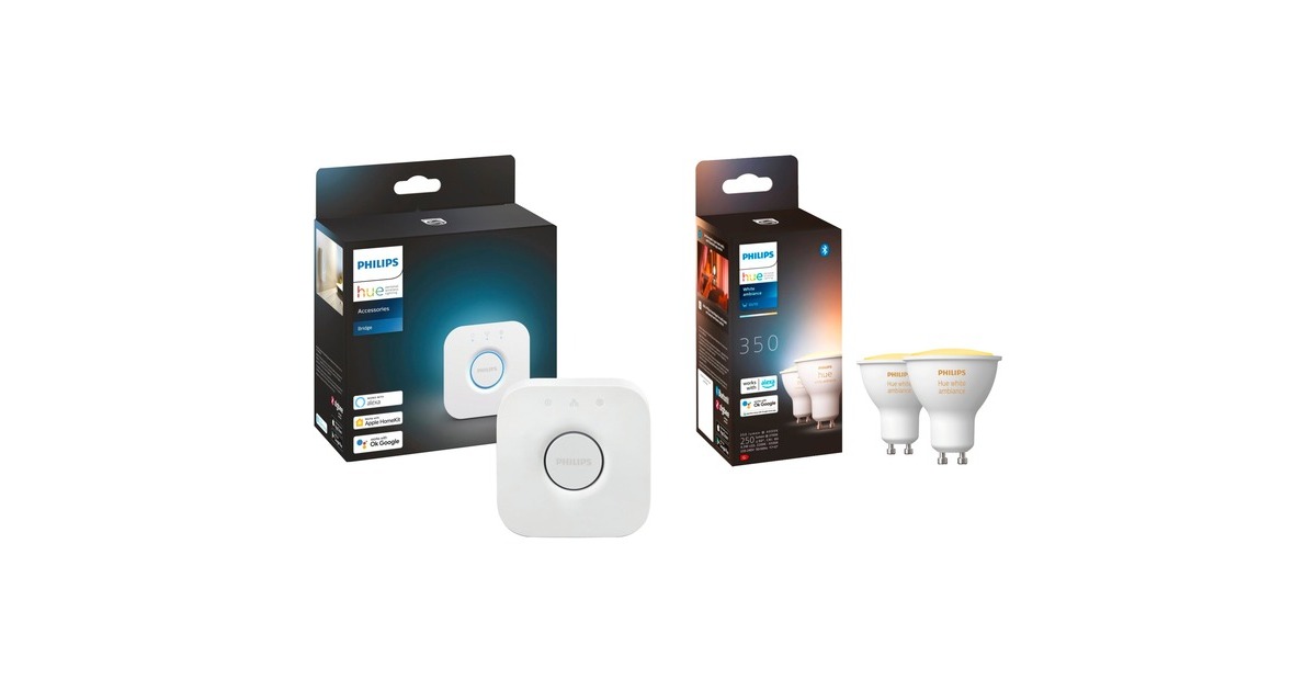 Philips Hue White Ambiance GU10 + Bridge, LED-Lampe(Doppelpack, ersetzt 35 Watt, inkl. Hue Bridge)