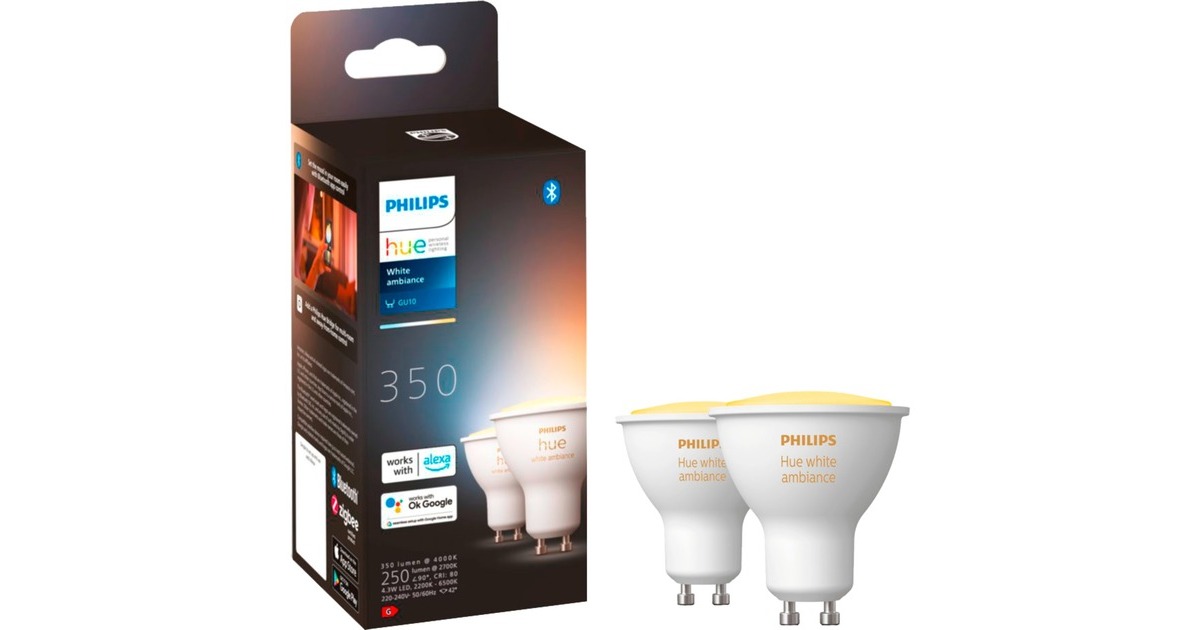 Philips Hue White Ambiance GU10 + Bridge, LED-Lampe(Doppelpack, ersetzt 35 Watt, inkl. Hue Bridge)