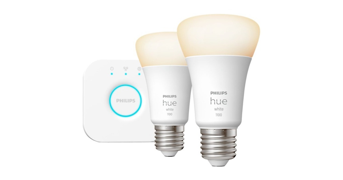 Philips Hue White Starter-Kit E27, LED-Lampe(zwei Lampen, eine Hue-Bridge, ersetzt 75 Watt)