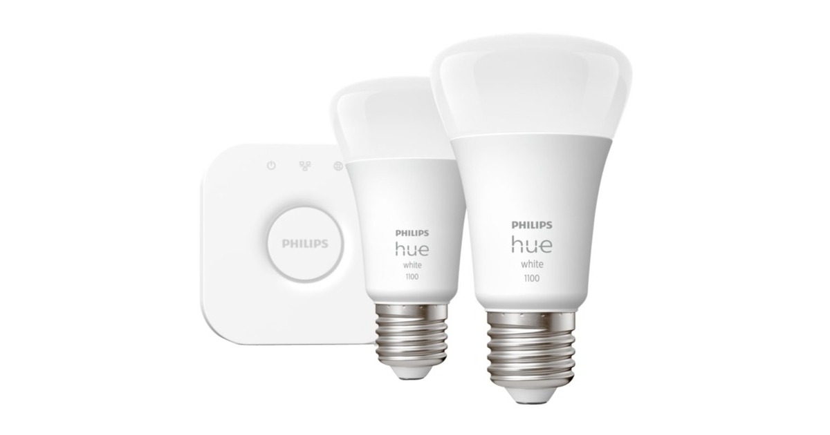 Philips Hue White Starter-Kit E27, LED-Lampe(zwei Lampen, eine Hue-Bridge, ersetzt 75 Watt)