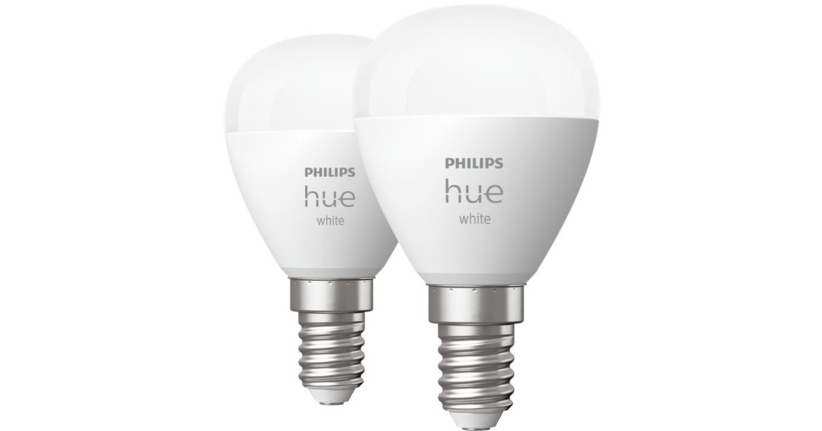 Philips Hue White Tropfenform P45 E14, LED-Lampe(Doppelpack, ersetzt 40 Watt)