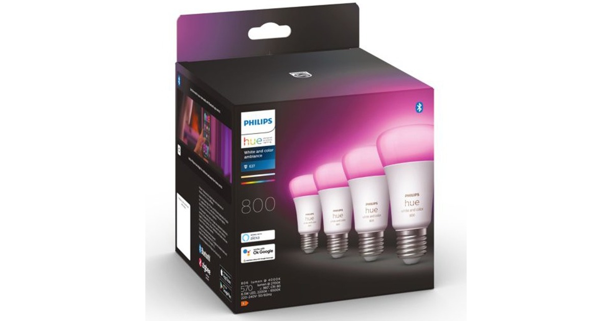 Philips Hue White & Color Ambiance E27, LED-Lampe(Viererpack, ersetzt 60 Watt)