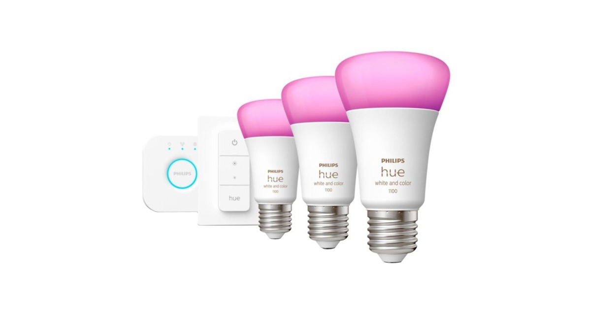 Philips Hue White & Color Ambiance Starter-Kit E27, LED-Lampe(drei Lampen, eine Hue-Bridge, ein Dimmschalter, ersetzt 60 Watt)