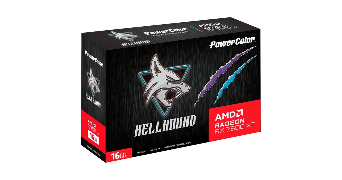 PowerColor Radeon RX 7600 XT Hellhound 16GB OC, Grafikkarte(RDNA 3, GDDR6, 3x DisplayPort, 1x HDMI 2.1)