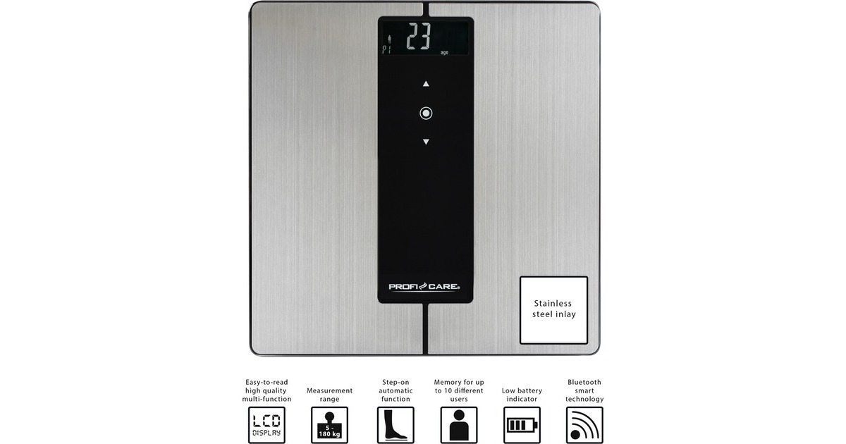 ProfiCare 9 in 1 Diagnose-Waage PC-PW 3008 BT(edelstahl/schwarz, mit Bluetooth)