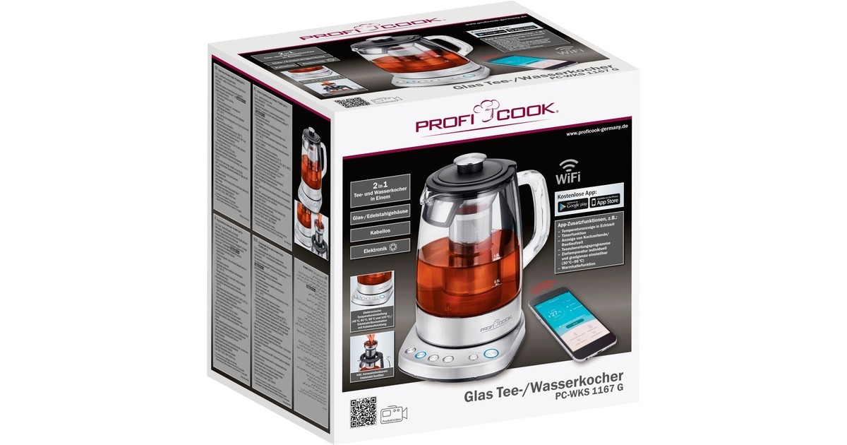 ProfiCook 2 in 1 – Tee- und Wasserkocher PC-WKS 1167 G WIFI(edelstahl/schwarz, 1,5 Liter)