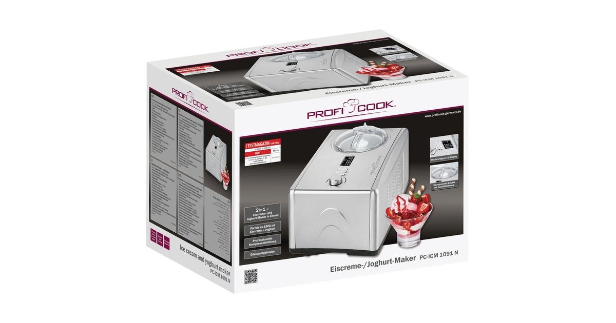 ProfiCook 2in1 - Eiscremeautomat und Joghurtmaker PC-ICM 1091 N, Eismaschine(edelstahl)