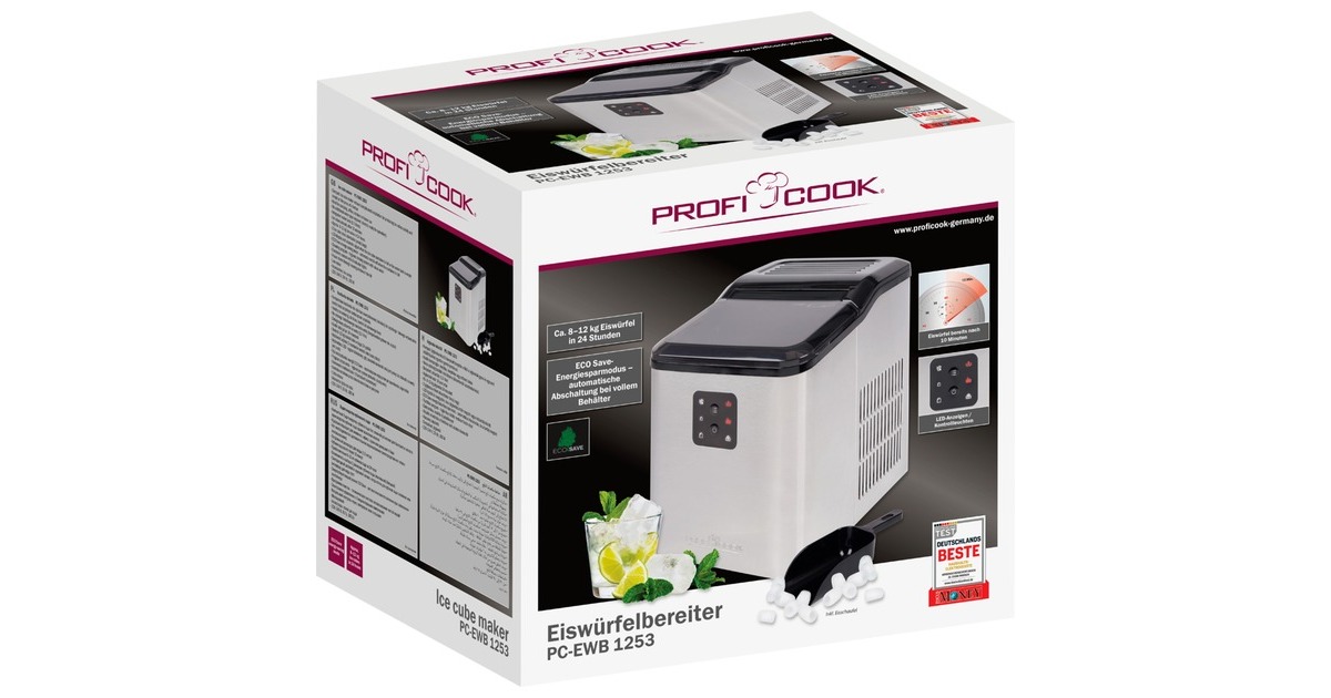 ProfiCook Eiswürfelbereiter PC-EWB 1253 inox(edelstahl/schwarz, 120 Watt)