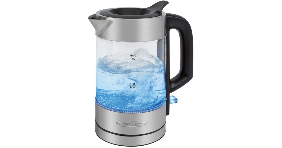 ProfiCook Glas-Wasserkocher PC-WKS 1229 G(edelstahl/schwarz, 1 Liter)