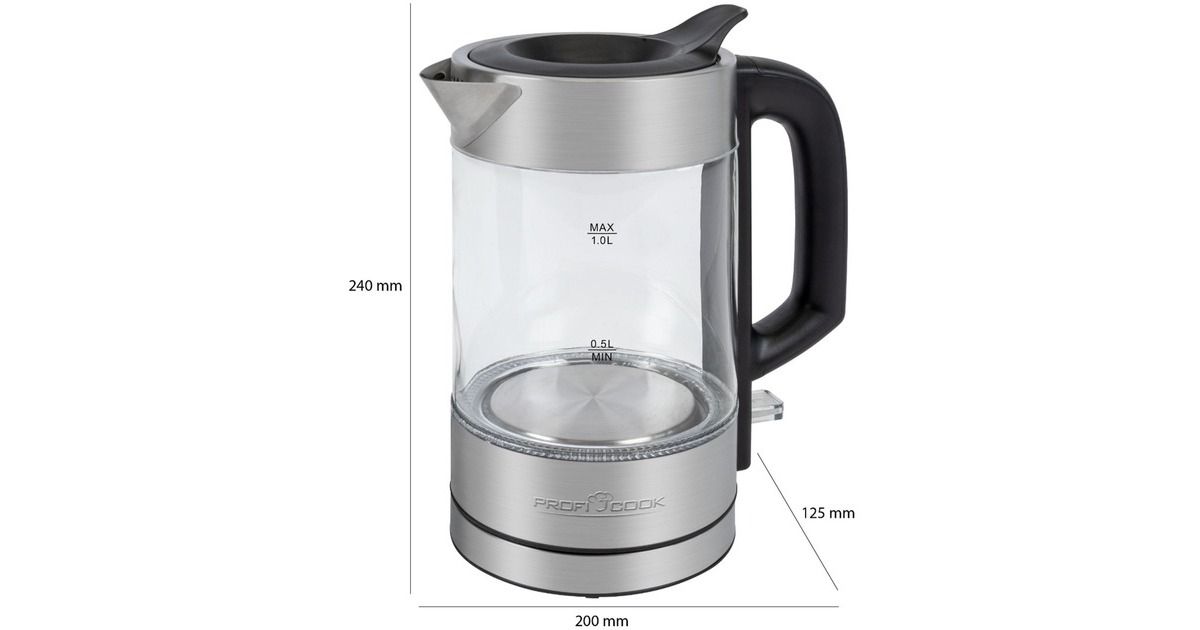 ProfiCook Glas-Wasserkocher PC-WKS 1229 G(edelstahl/schwarz, 1 Liter)