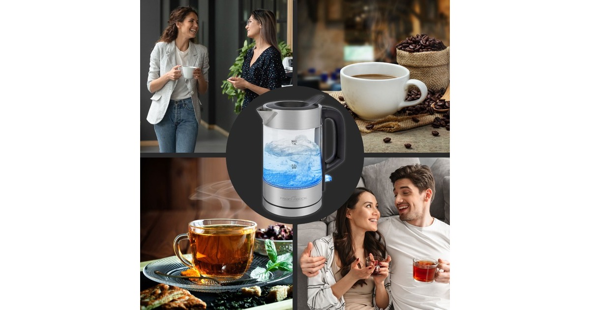 ProfiCook Glas-Wasserkocher PC-WKS 1229 G(edelstahl/schwarz, 1 Liter)