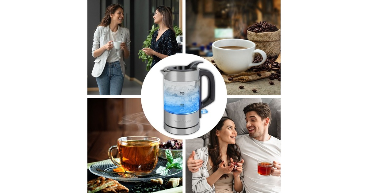 ProfiCook Glas-Wasserkochher PC-WKS 1228 G, Wasserkocher(edelstahl/schwarz, 0,5 Liter)
