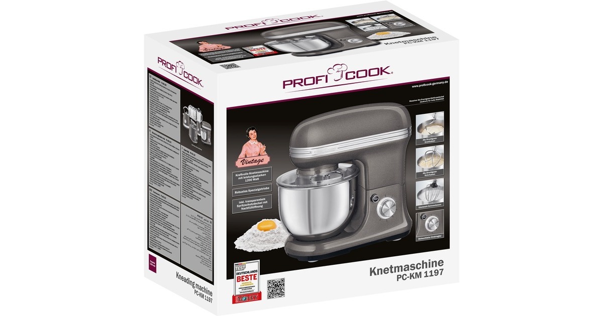 ProfiCook Knetmaschine Vintage PC-KM 1197, Küchenmaschine(anthrazit/edelstahl, 1.200 Watt)