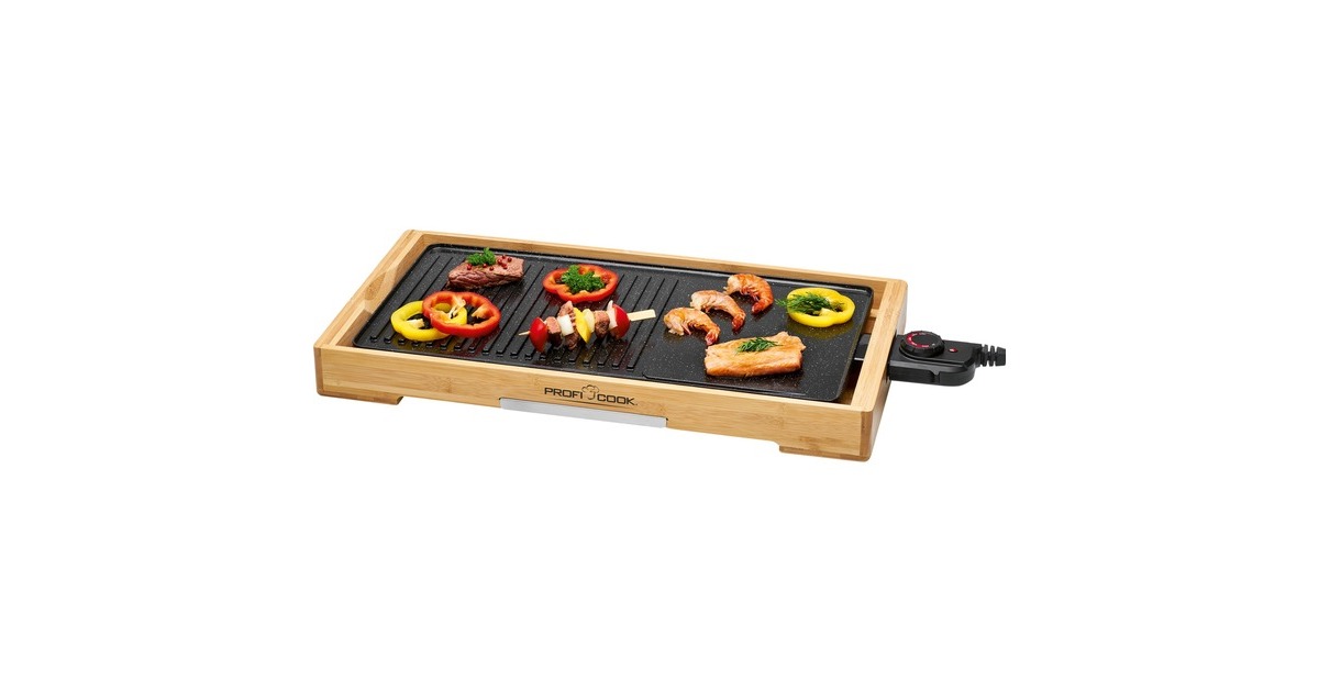 ProfiCook Teppanyaki-Grill TYG 1143, Elektro-Grillplatte(schwarz/holz, 2.200 Watt)