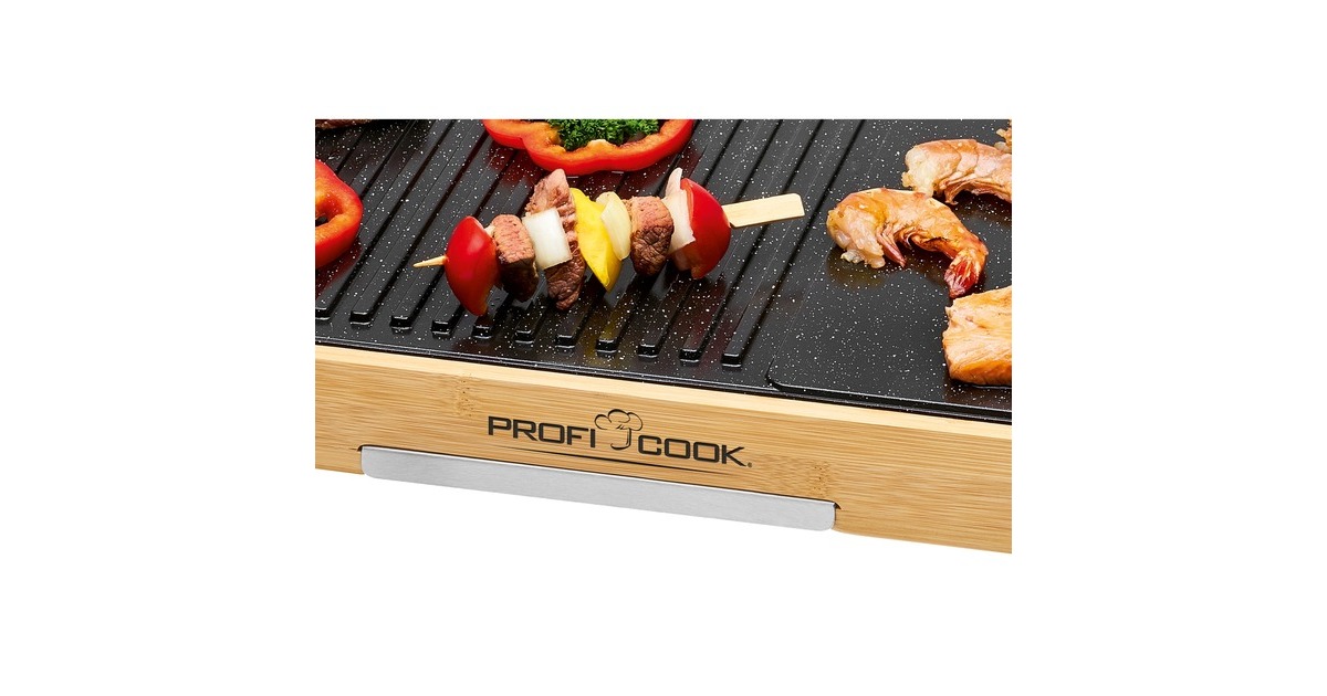 ProfiCook Teppanyaki-Grill TYG 1143, Elektro-Grillplatte(schwarz/holz, 2.200 Watt)