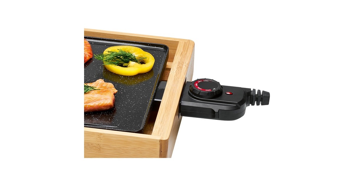ProfiCook Teppanyaki-Grill TYG 1143, Elektro-Grillplatte(schwarz/holz, 2.200 Watt)