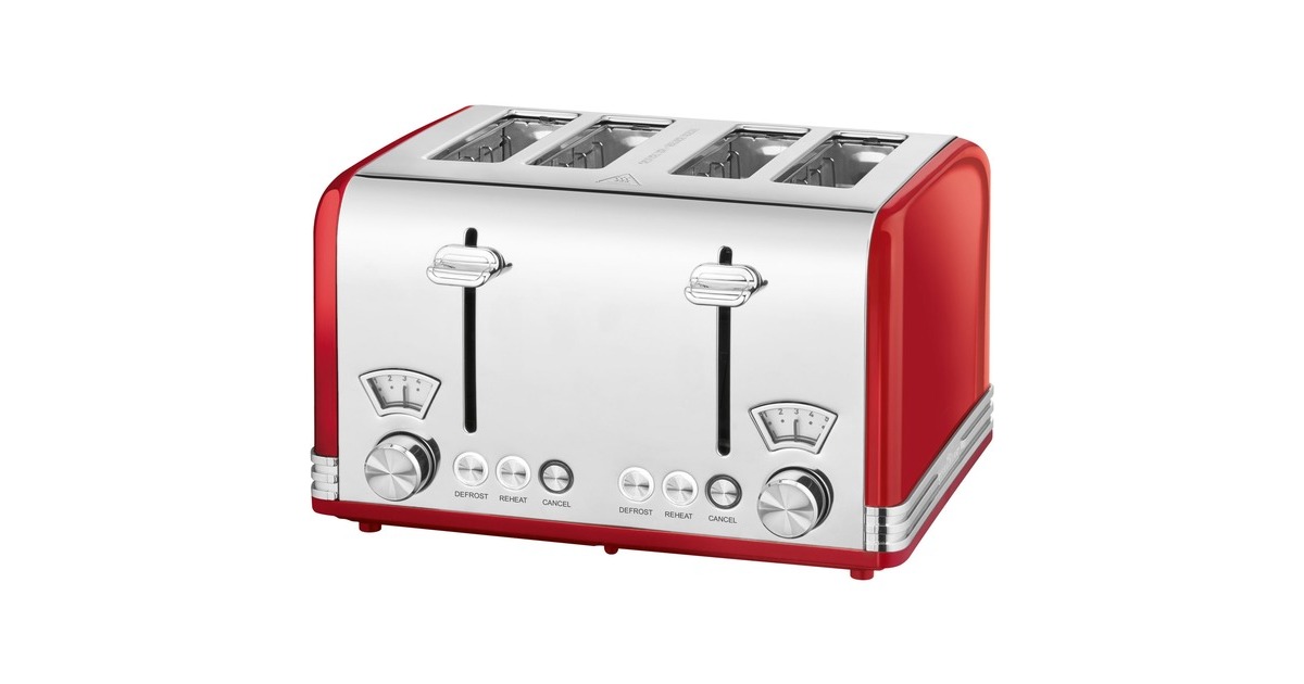 ProfiCook Toaster Vintage PC-TA 1194(rot/chrom, 1.630 Watt, für 4 Scheiben Toast)