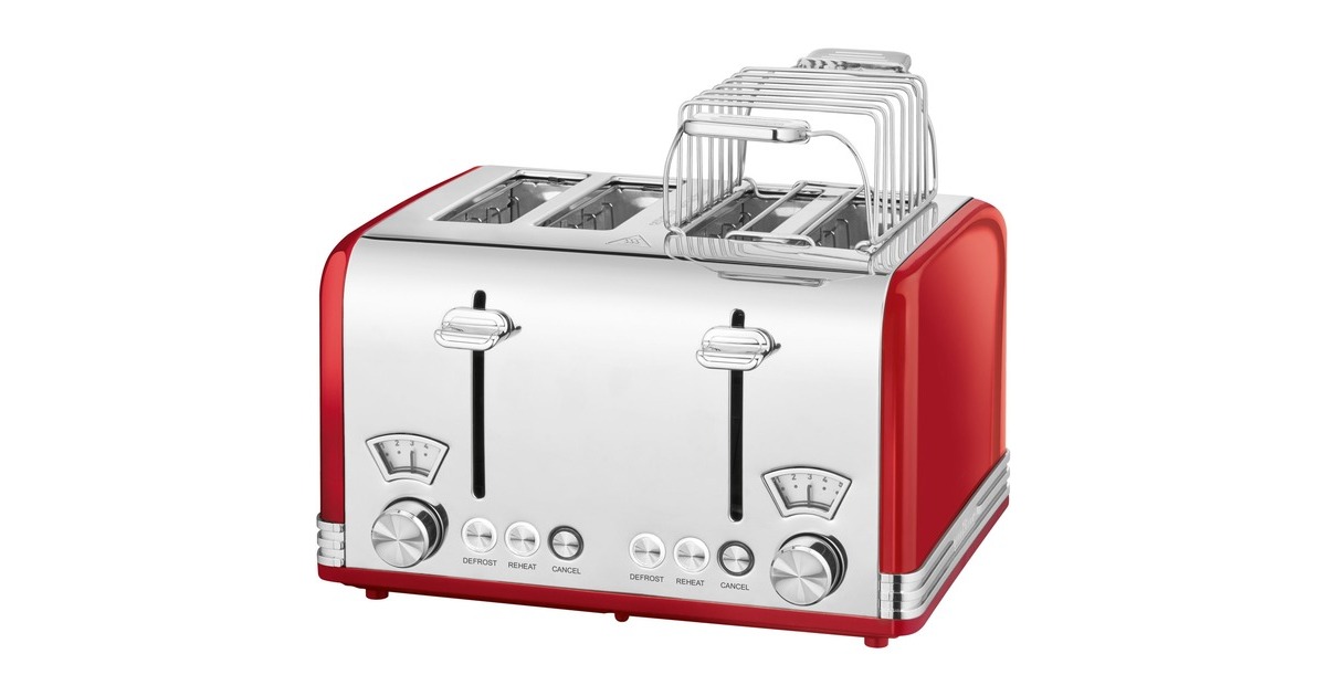 ProfiCook Toaster Vintage PC-TA 1194(rot/chrom, 1.630 Watt, für 4 Scheiben Toast)