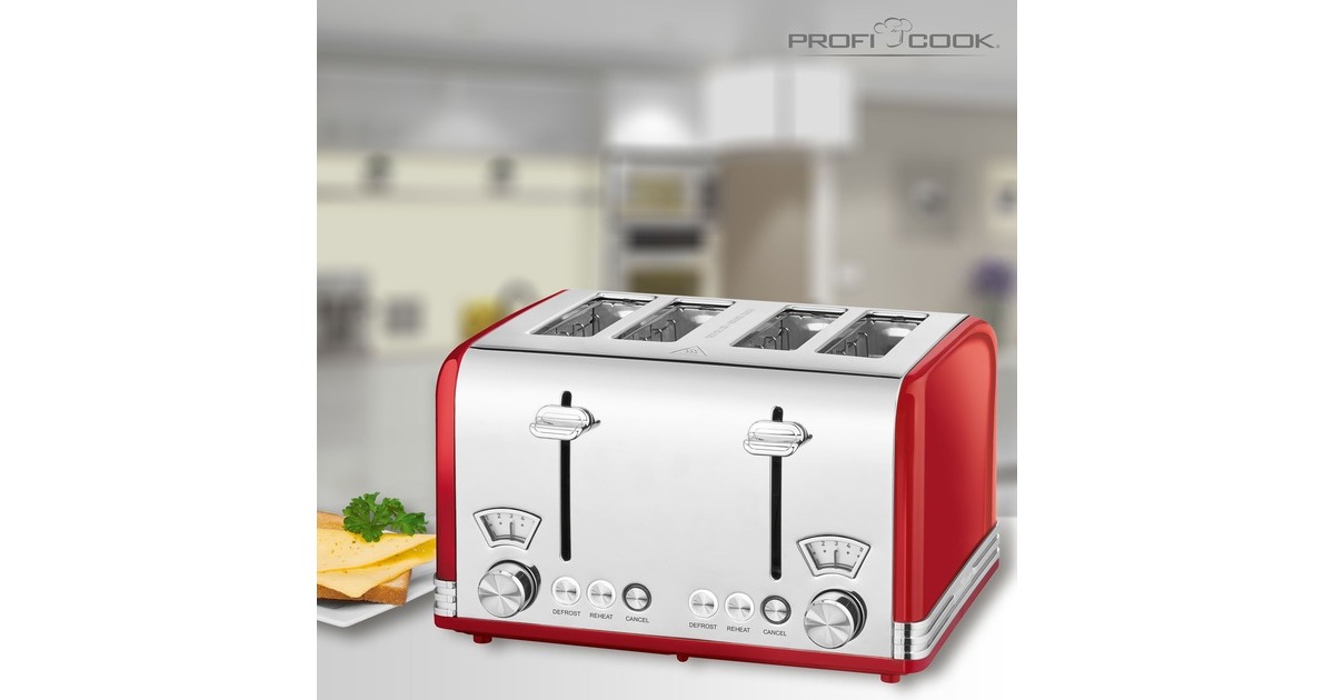 ProfiCook Toaster Vintage PC-TA 1194(rot/chrom, 1.630 Watt, für 4 Scheiben Toast)